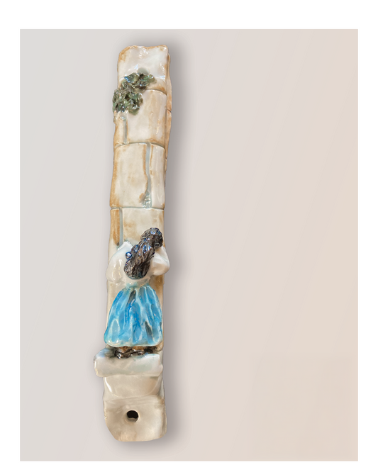 “Davening Woman” Handmade Porcelain Mezuzah