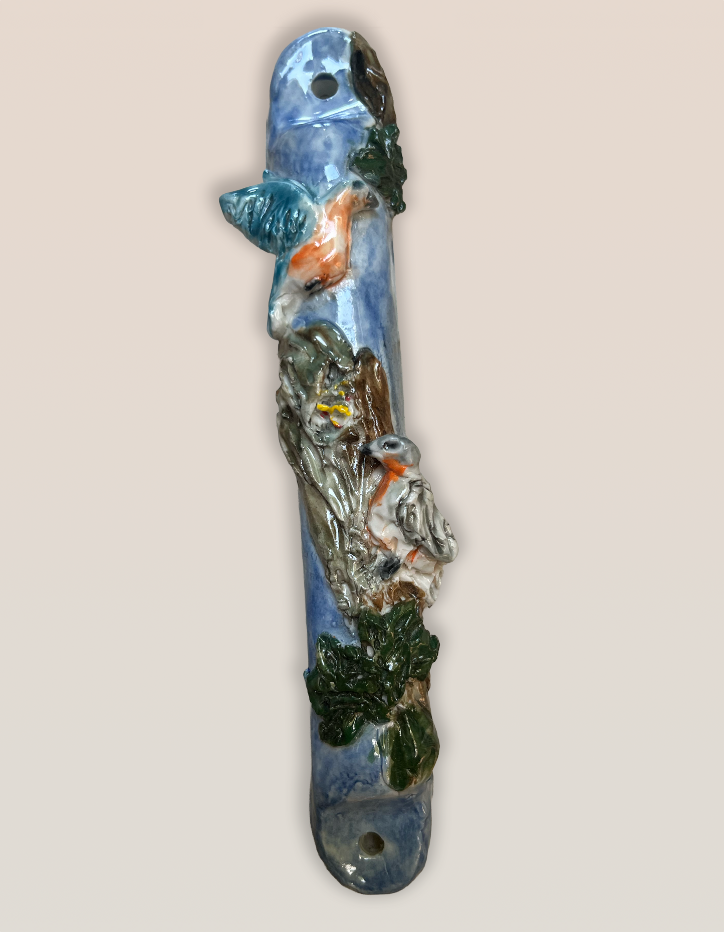 “Bluebirds” Handmade Porcelain Mezuzah
