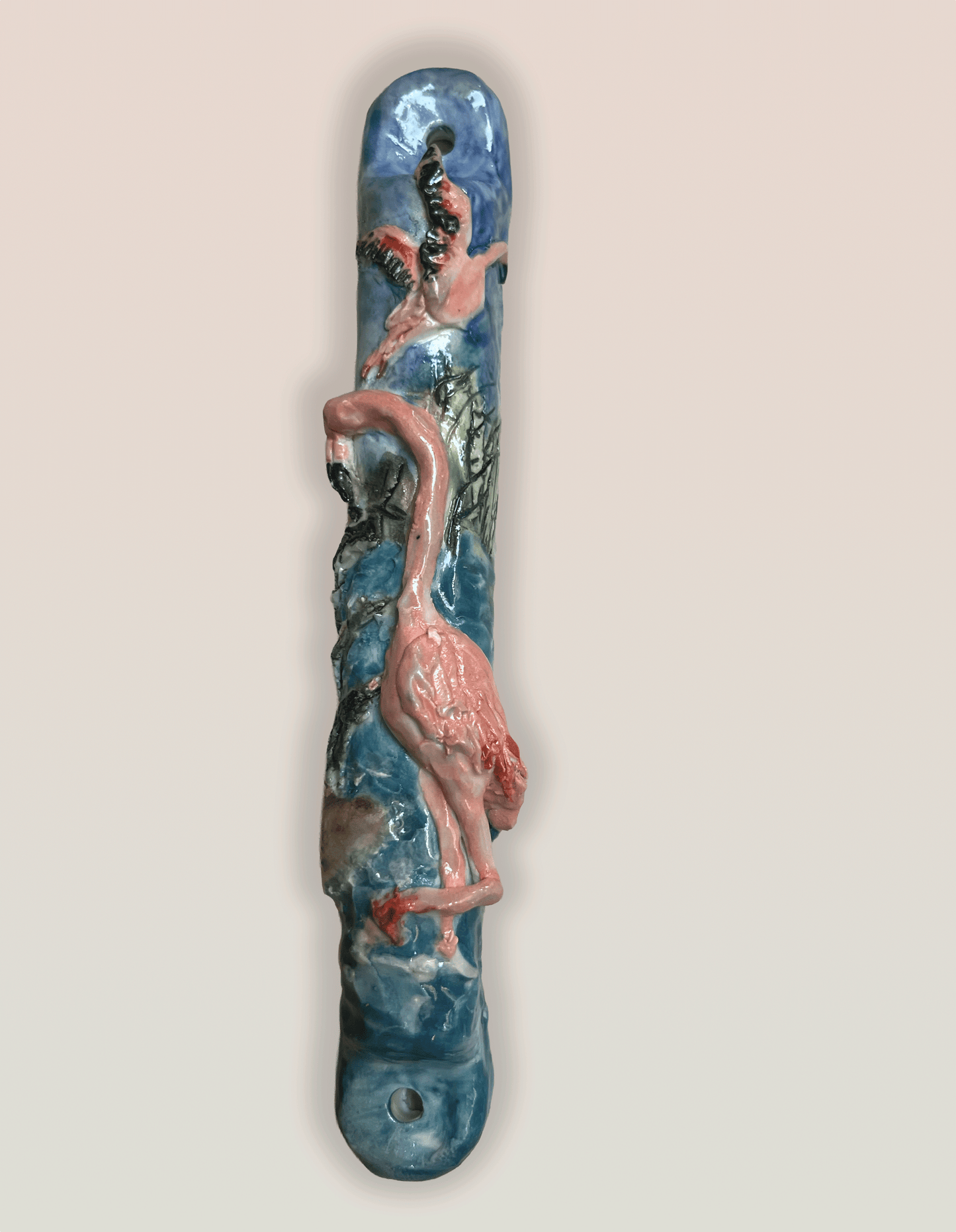 “Flamingos” Handmade Porcelain Mezuzah