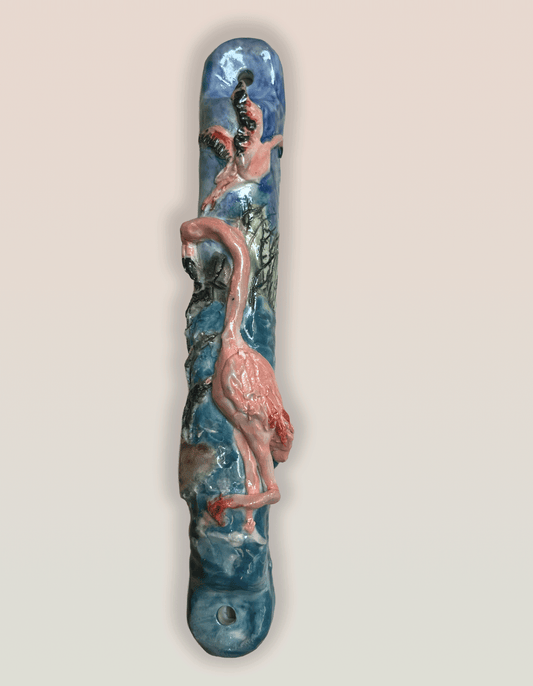 “Flamingos” Handmade Porcelain Mezuzah