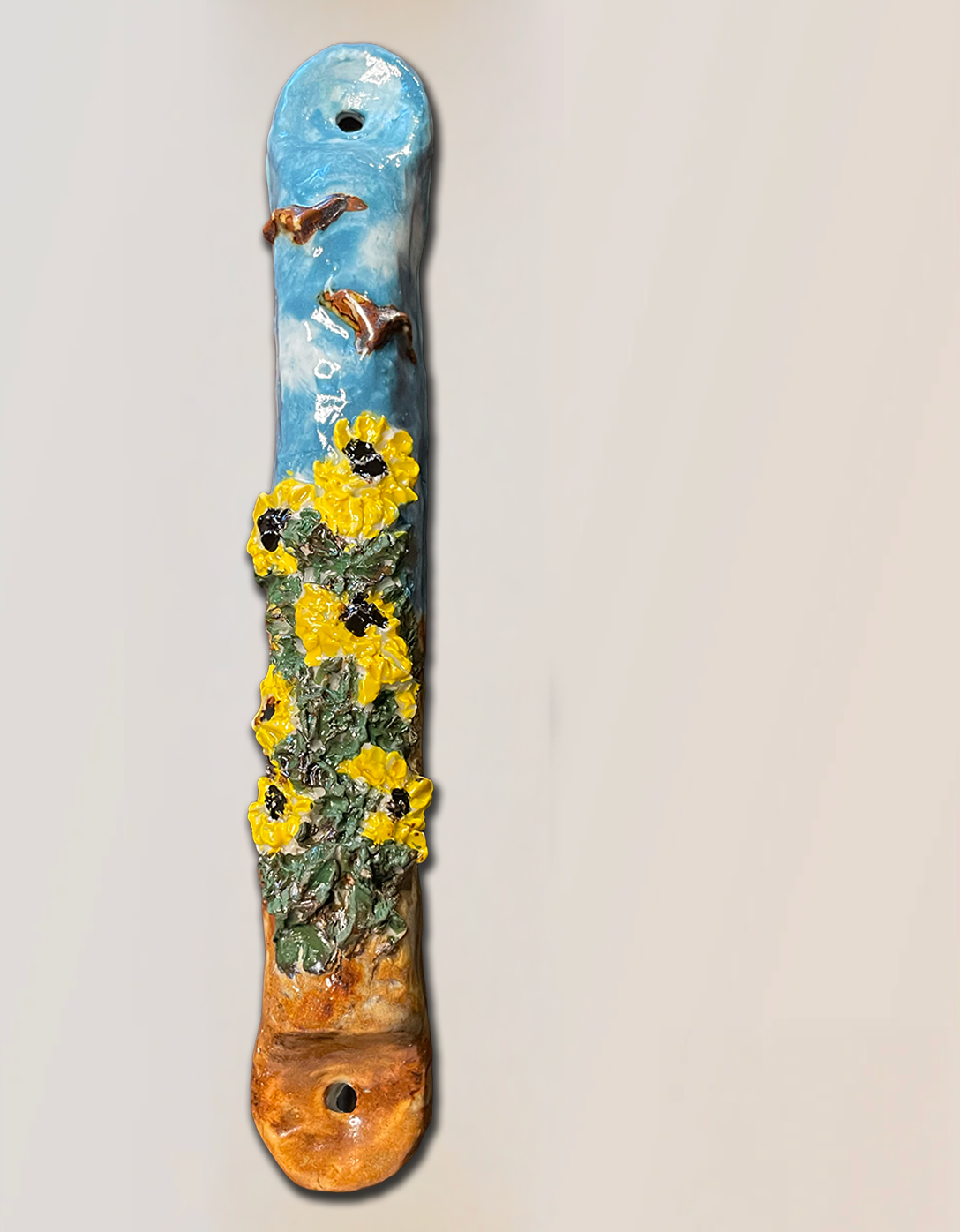 "Sunflowers" Handmade Porcelain Mezuzah